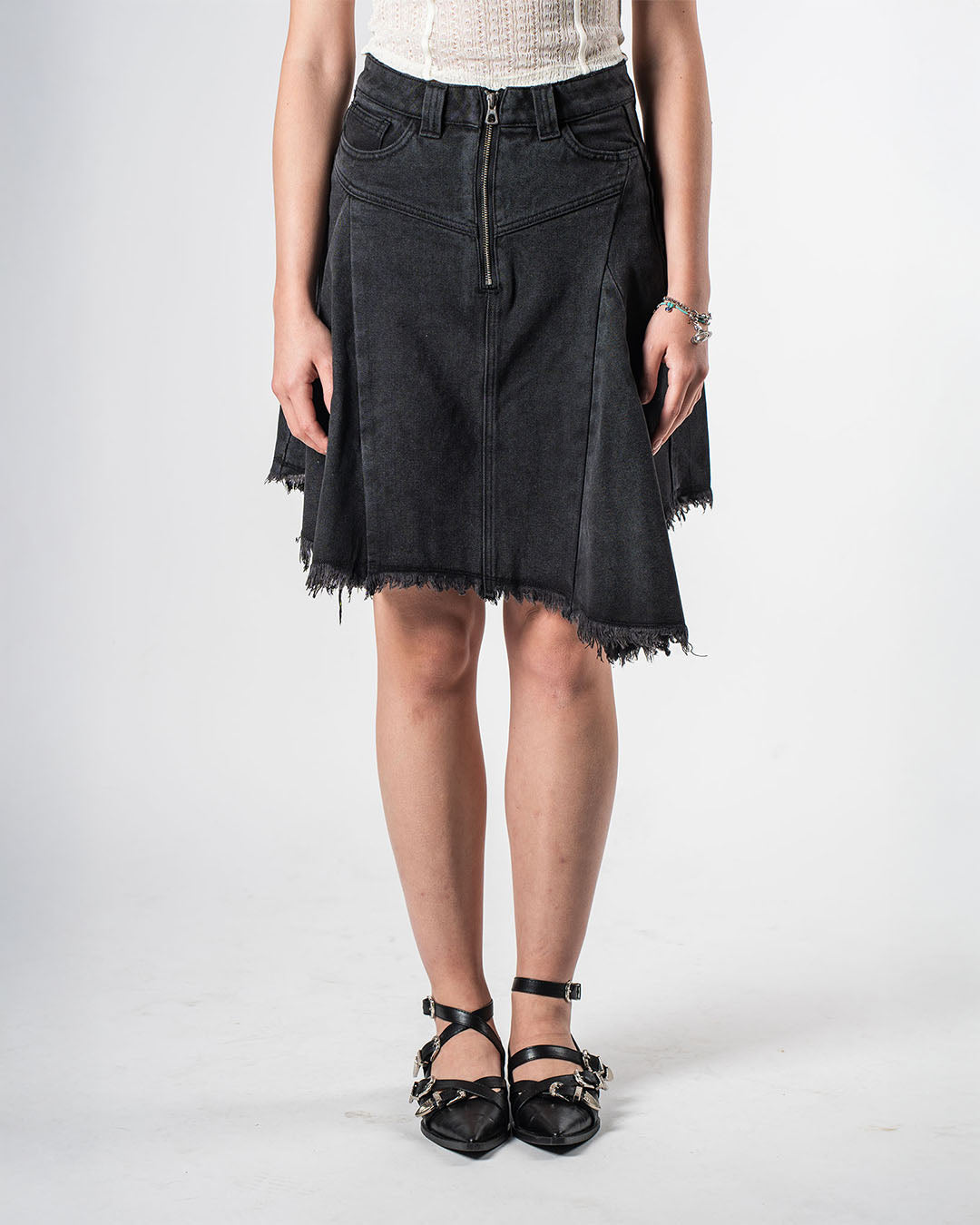 Raw Edge Denim Skirt