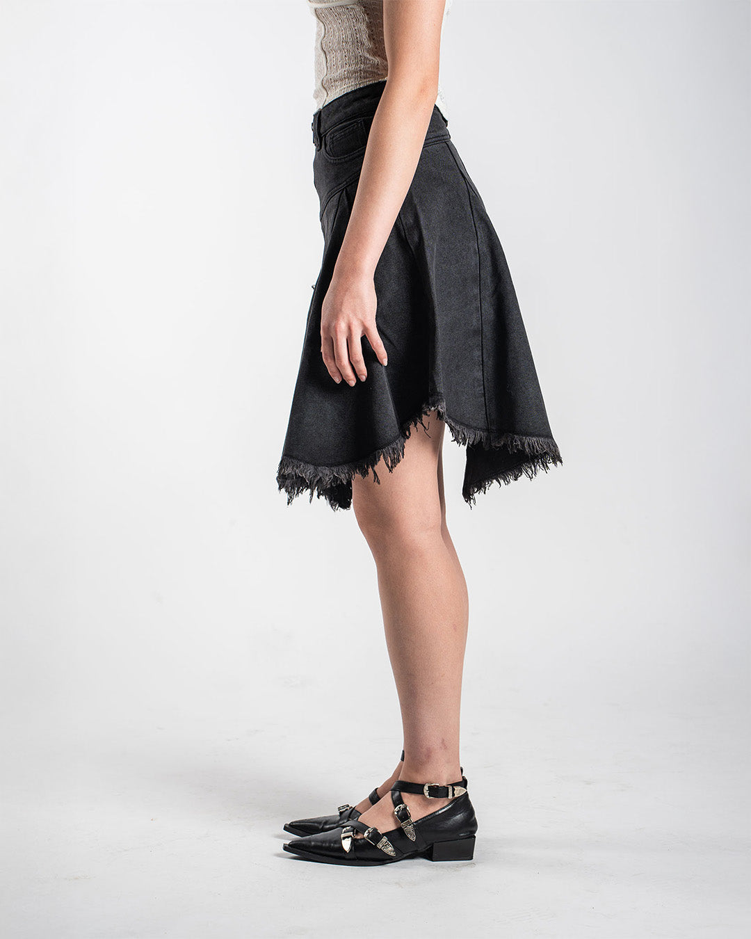 Raw Edge Denim Skirt