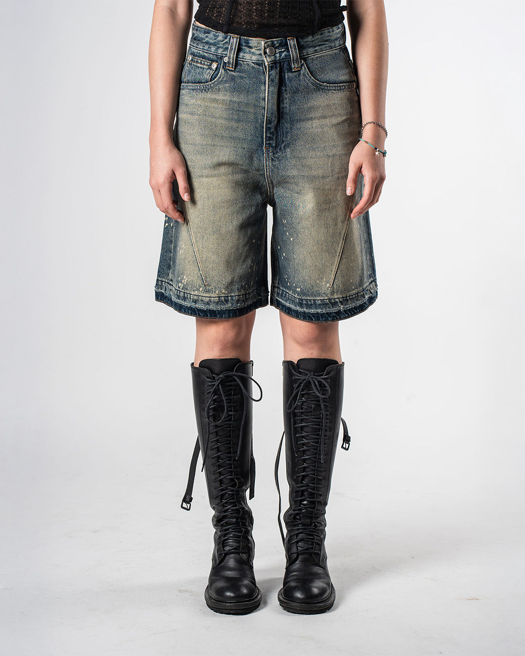 Ink-Splashed Denim Shorts