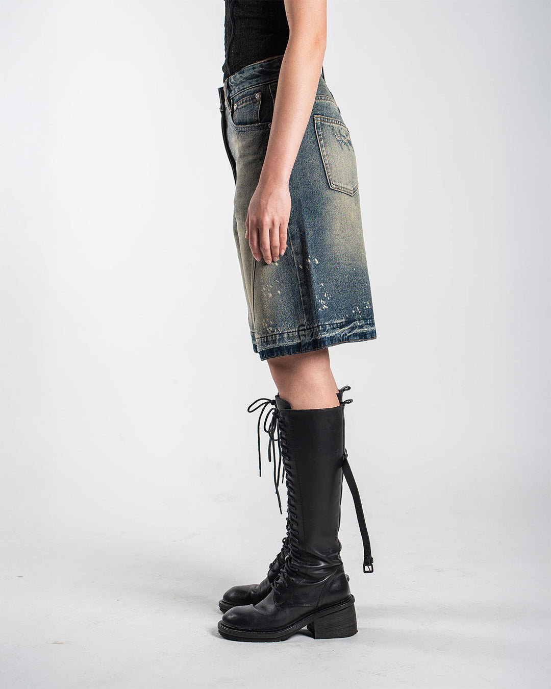 Ink-Splashed Denim Shorts