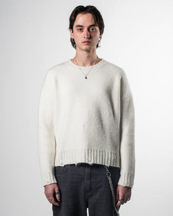 Distressed Knit Sweater Cream