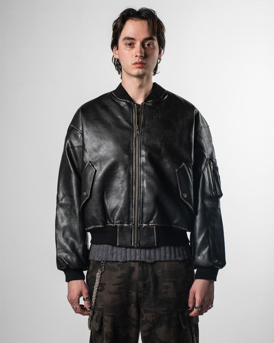 Faded Leather Bomber
