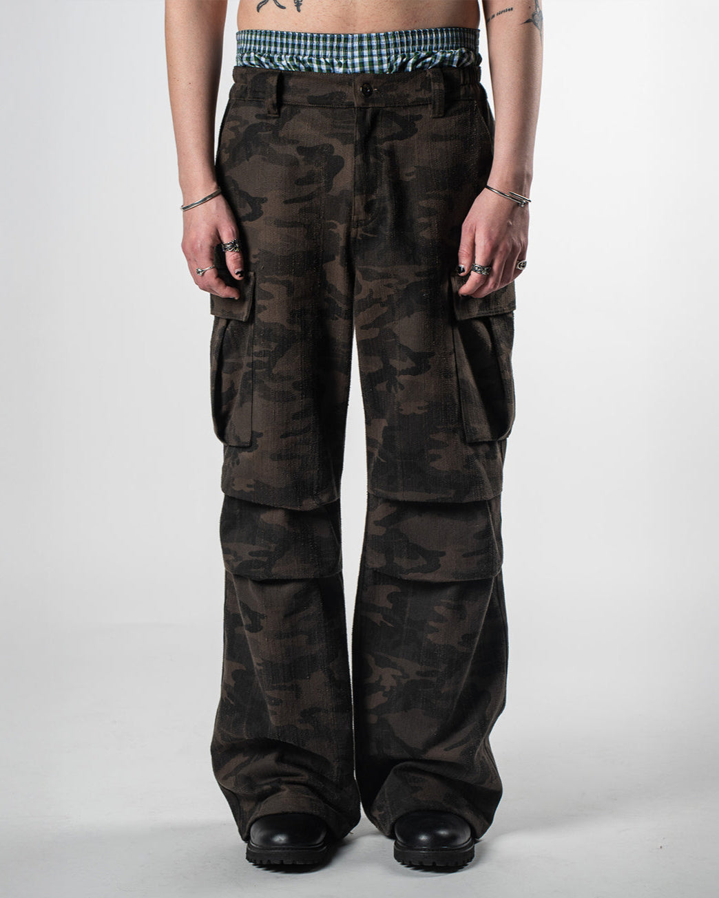 Distressed Camo Parachute Pants