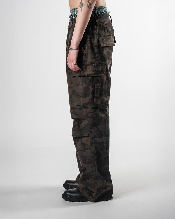 Distressed Camo Parachute Pants