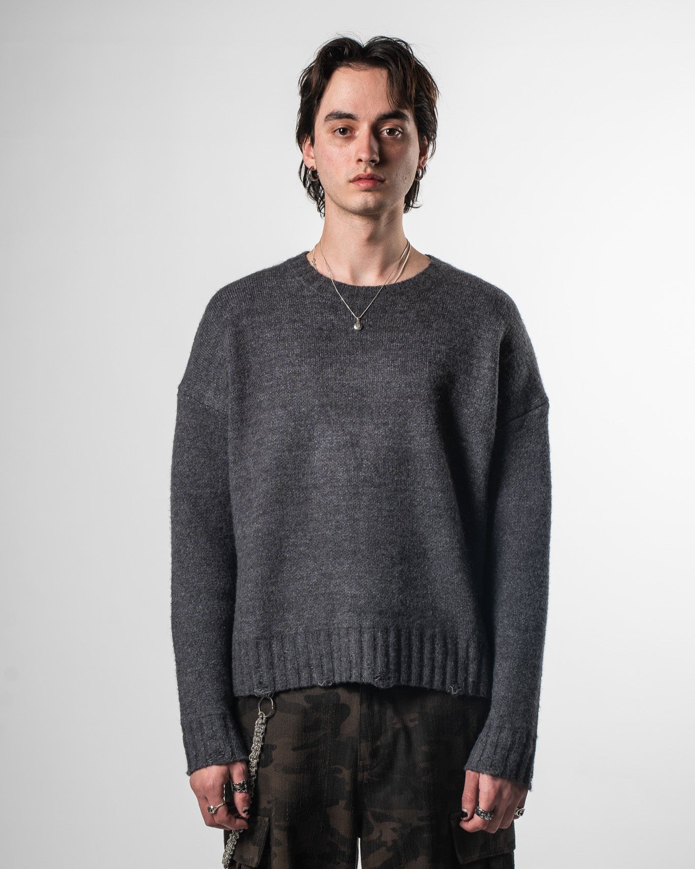 Distressed Knit Sweater Grey
