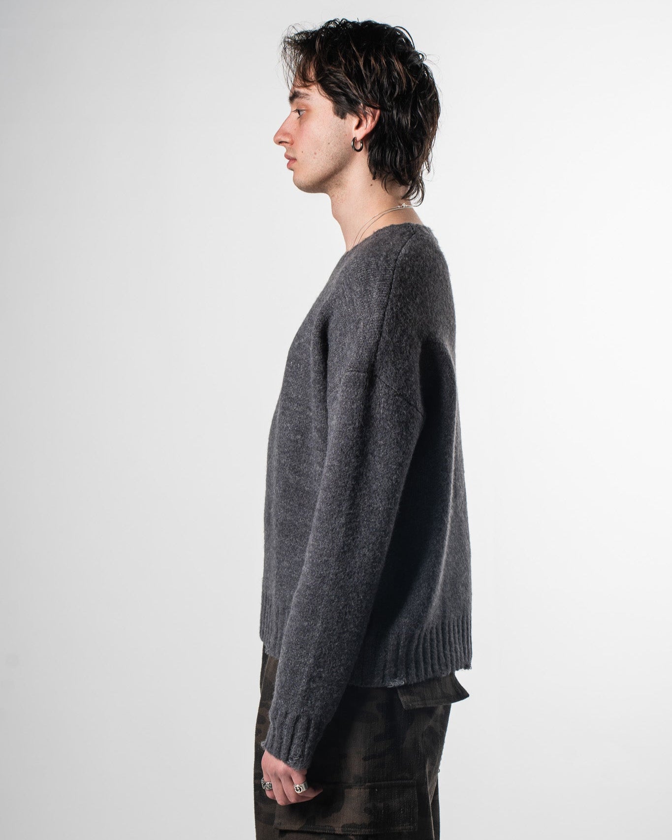 Distressed Knit Sweater Grey