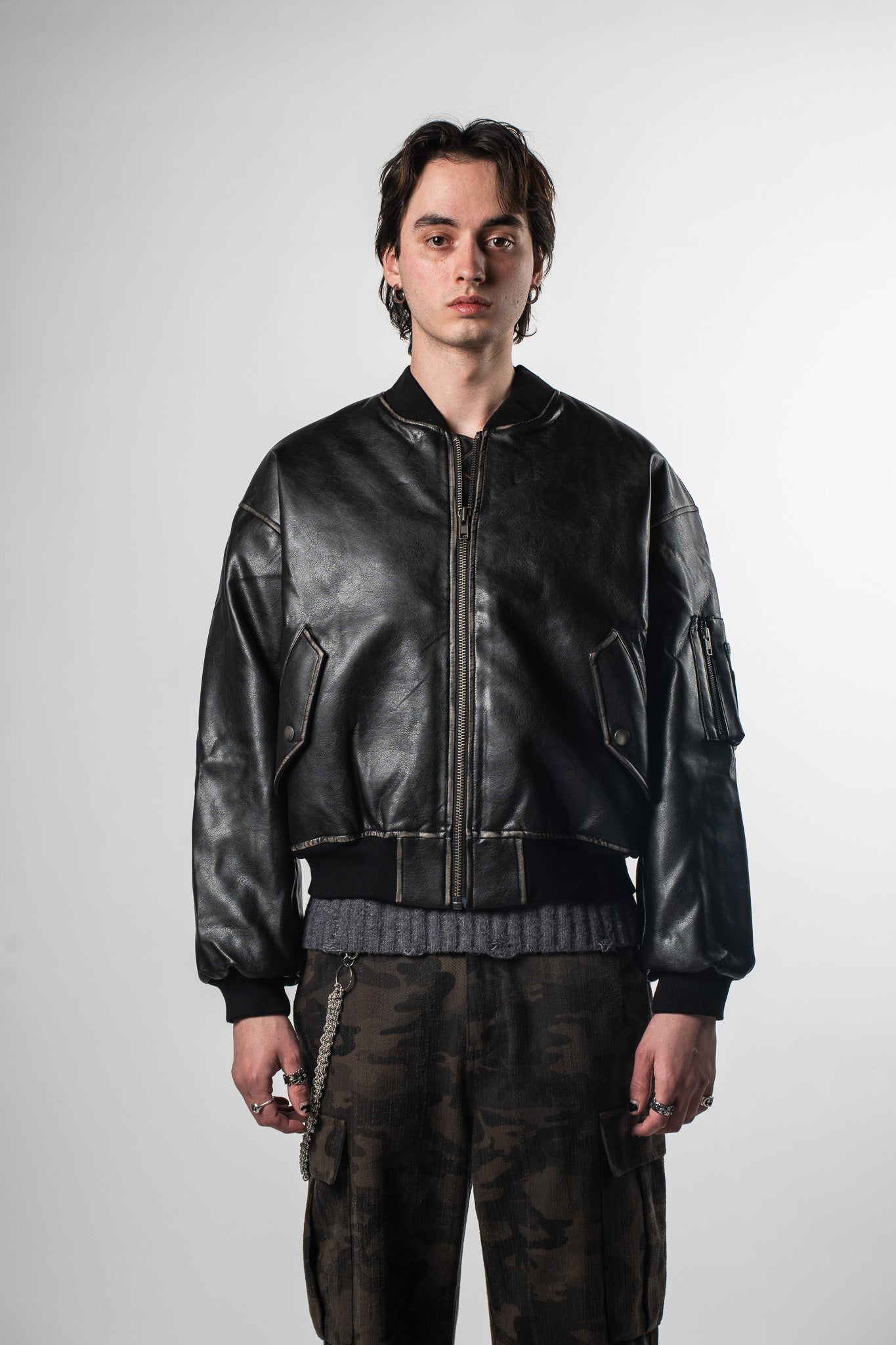 Faded Leather Bomber