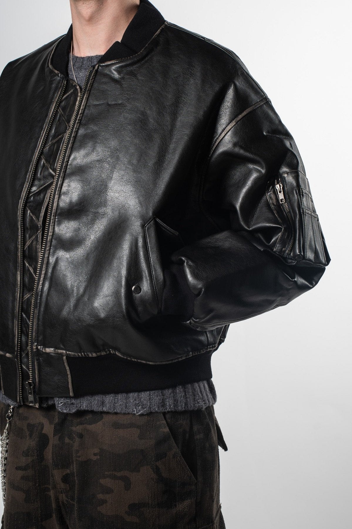 Faded Leather Bomber