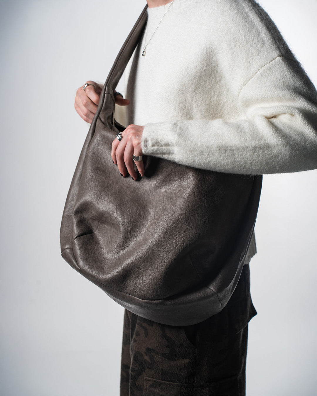 Mottled Leather Sling Bag Brown