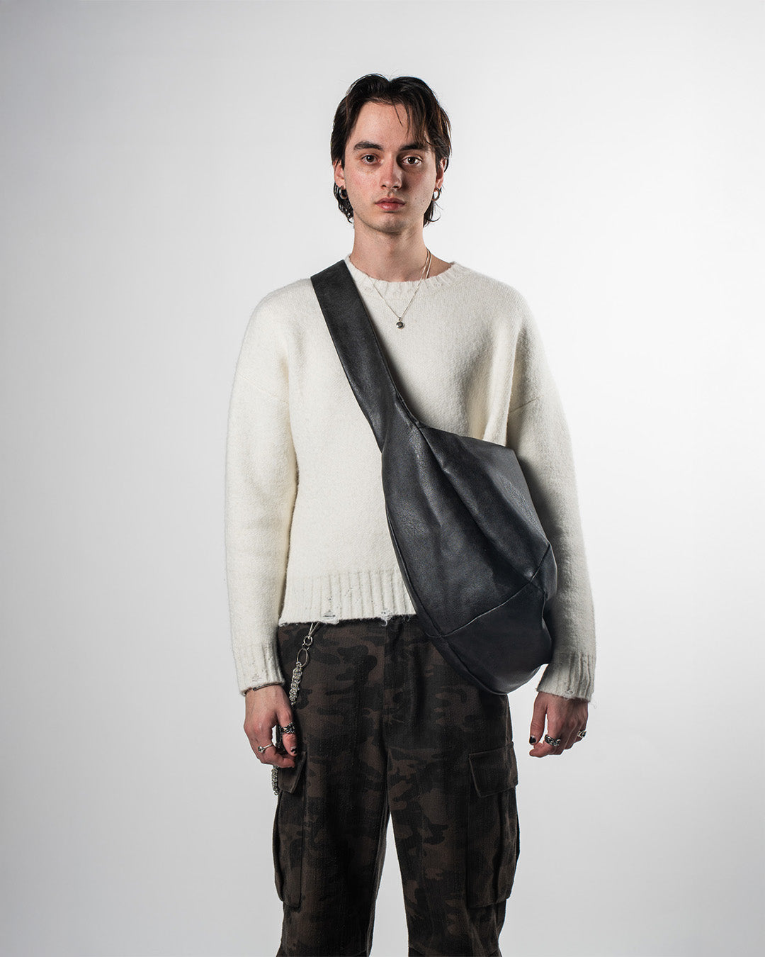 Mottled Leather Sling Bag Black