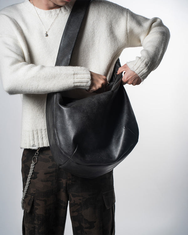 Mottled Leather Sling Bag Black